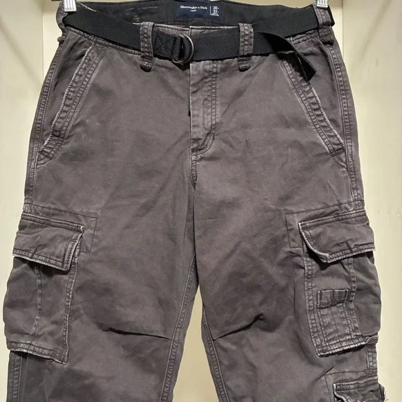 Abercrombie & Fitch Mens Loose Cargo Pants Faded Black 30x32 With Belt Utility - Picture 4 of 7